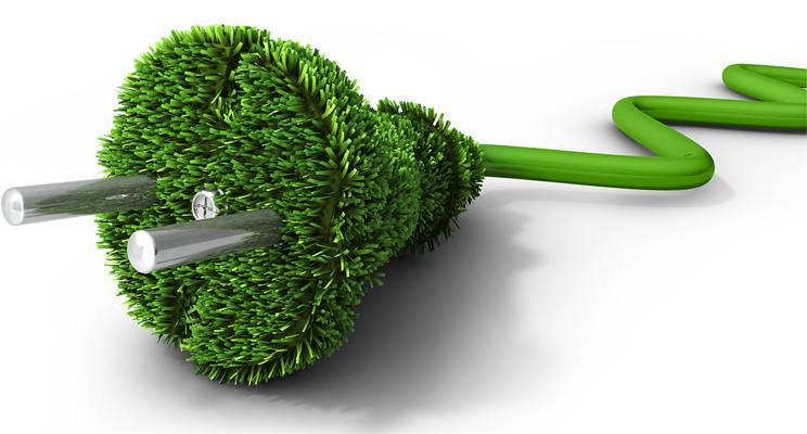 Electronic power cord with grass growing out of the head and a green cable