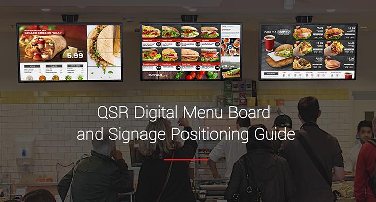 Digital menu boards in a quick service restaurant with the tital QSR Digital Menu Board and Digital Signage Positioning Guide