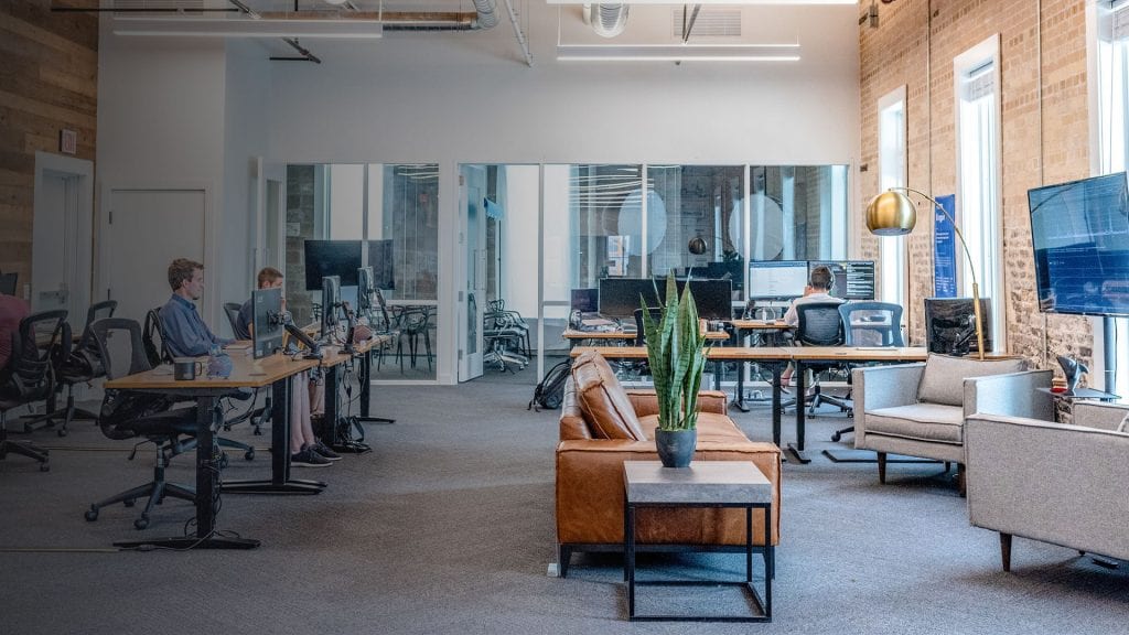 office open area with people working