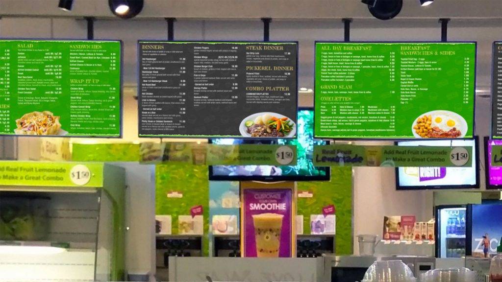 Digital menu boards for Go-Grill, a quick service burger restaurant, design by Kuusoft and operating on NexSigns