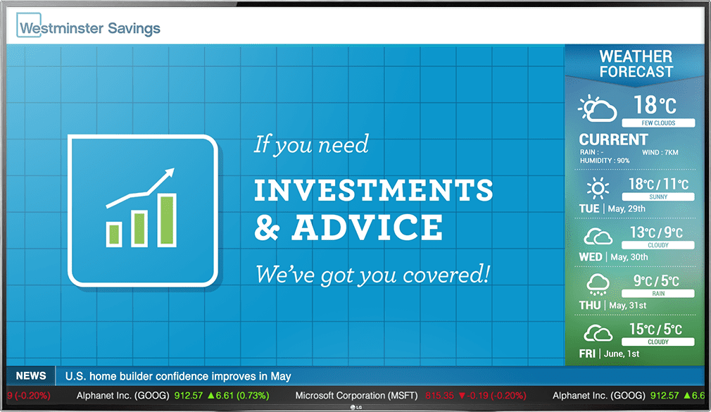Banking digital signage about investment advising