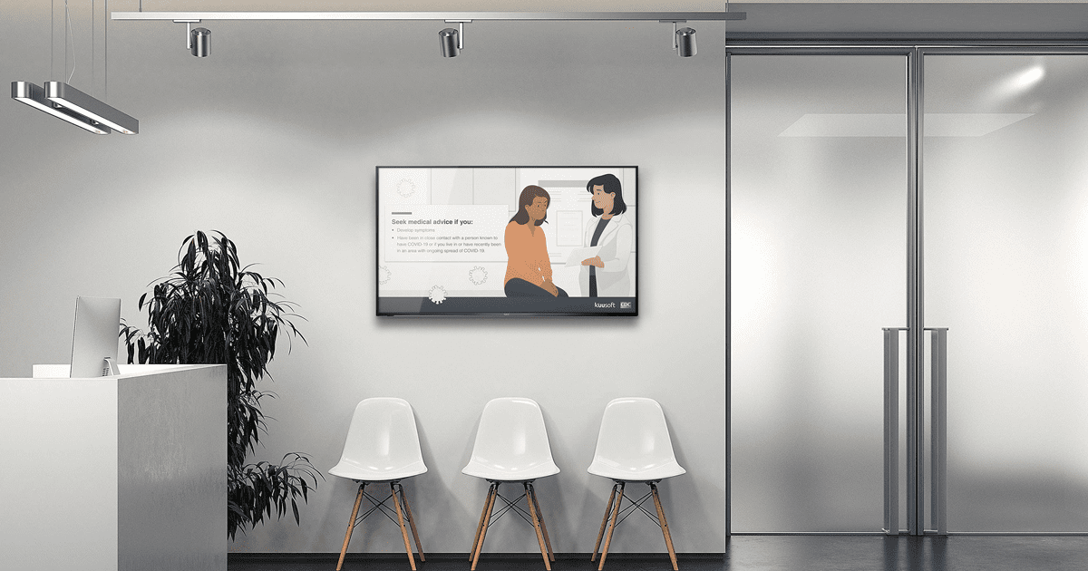 patient waiting room with healthcare digital signage