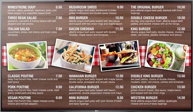 digital menu display screens brands