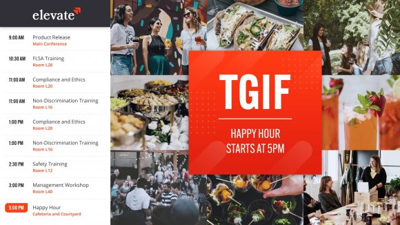 Day schedule communication with digital signage for office content